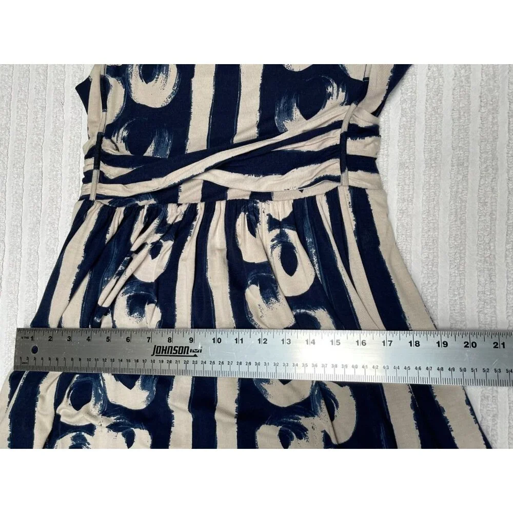 Maeve Womens Keyhole Neck Stripe A-Line Belted Dress Size Large Blue Sleeveless - Picture 8 of 10